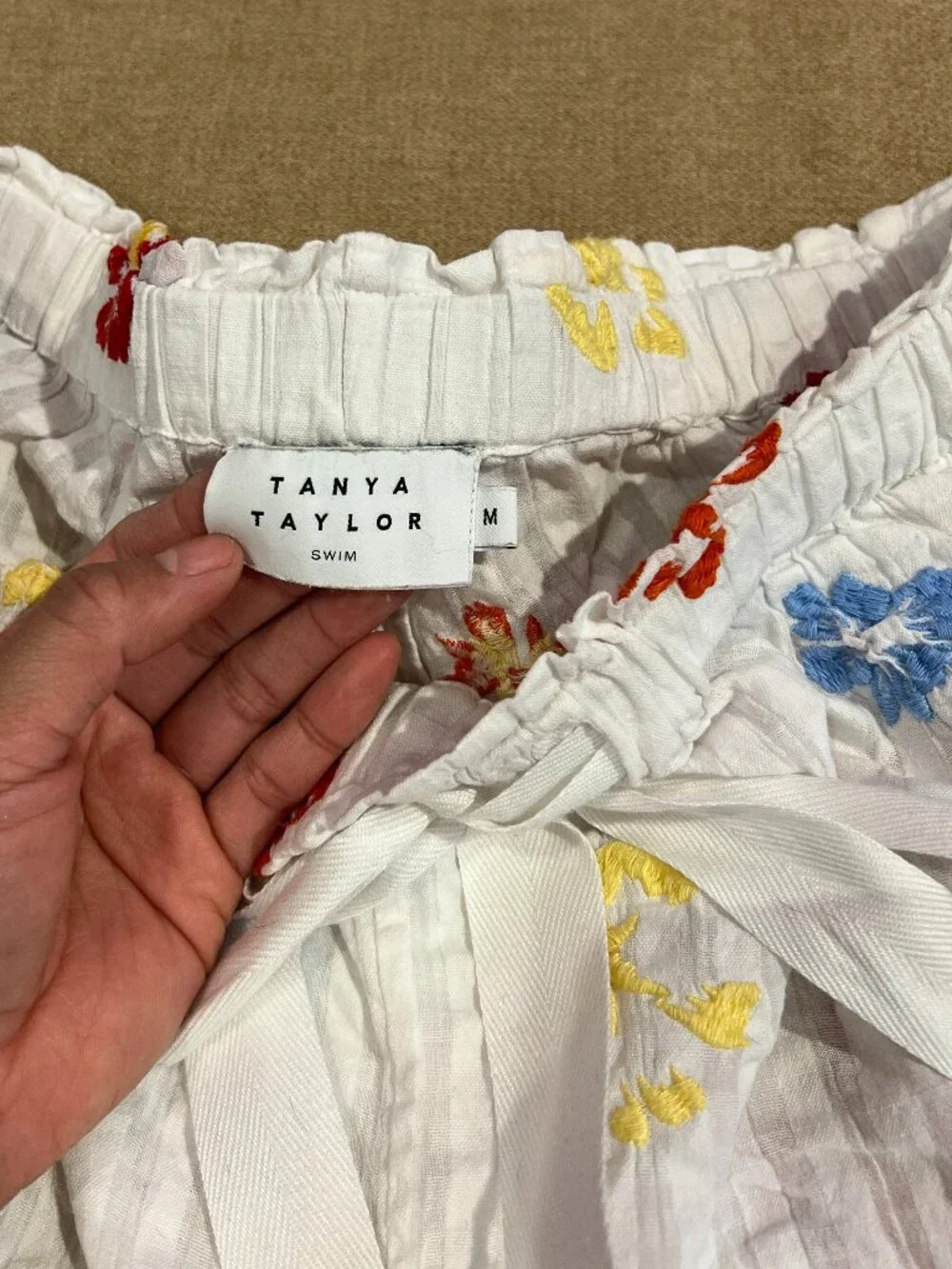 Tanya Taylor 100% Cotto White Floral Embroidered Cotton Drawstring Shorts Size M
